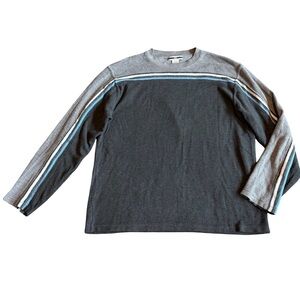 XG Y2K Retro 2000s Pullover Sweater Shirt Top Vintage Stripe Grey Size XL Men's